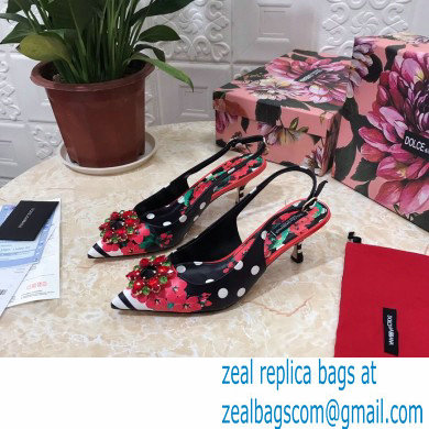 Dolce  &  Gabbana Heel 6.5cm Leather Print Slingbacks with Crystal Flower 03 2021